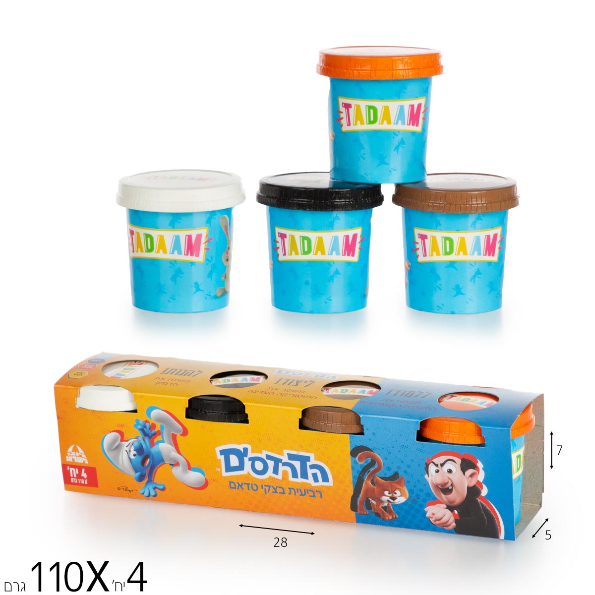 דרדסים בצק טדאם 4 פחיות- סט צבעים משלימים